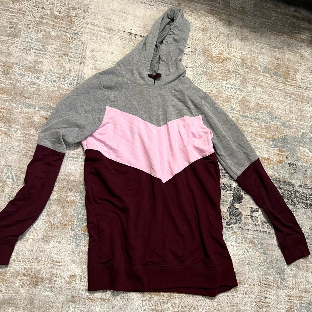 Colorblock Maternity Hoodie - Gray, Pink, and Burgundy